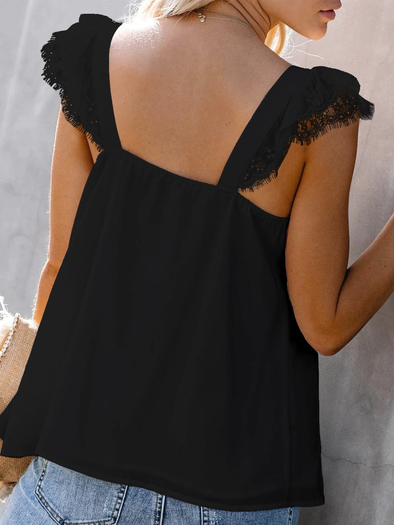 Emely Lace Detail V-Neck Cap Sleeve Blouse