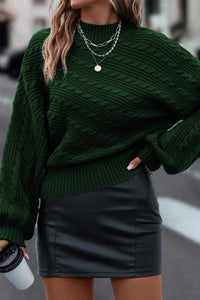 Catalina Cable-Knit Mock Neck Dropped Shoulder Sweater