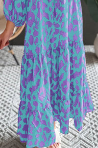 Malaysia Smocked Printed Tie Neck Long Sleeve Dress