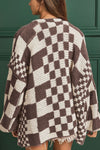 Avery Checkered Open Front Long Sleeve Cardigan