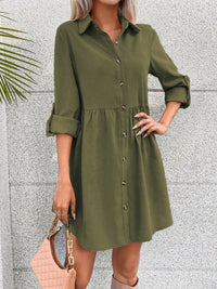 Elisa Button Up Collared Neck Long Sleeve Dress