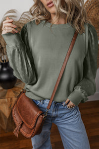 Sadie Eyelet Round Neck Long Sleeve Sweatshirt