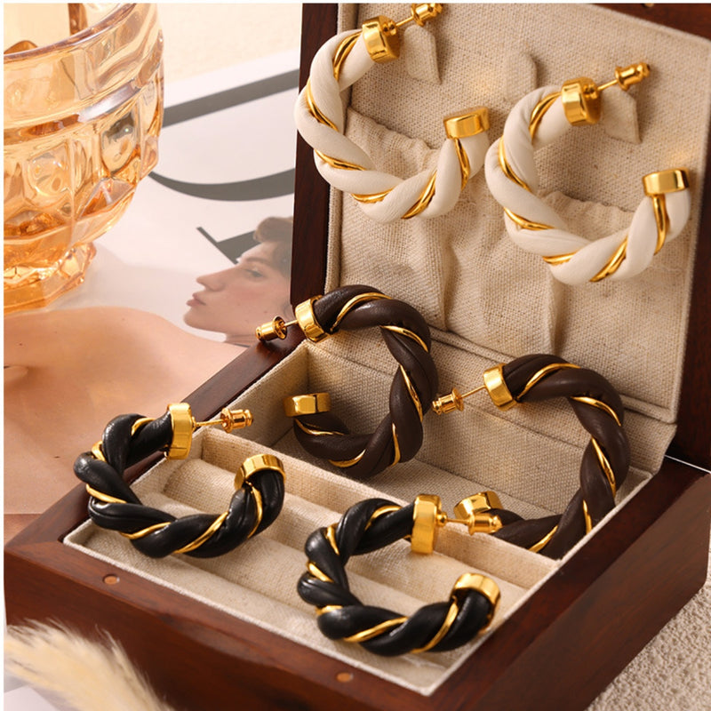 Chana Twisted Leather Rope C-Hoop Earrings