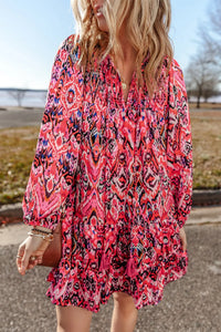 Mikayla Tassel Printed Tie Neck Long Sleeve Dress