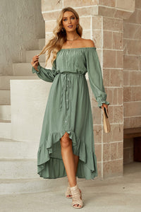 Alicia Drawstring Off-Shoulder Flounce Sleeve Dress