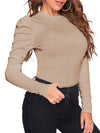 Olive Round Neck Leg-Of-Mutton Sleeve Top