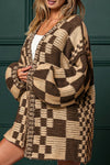 Avery Checkered Open Front Long Sleeve Cardigan