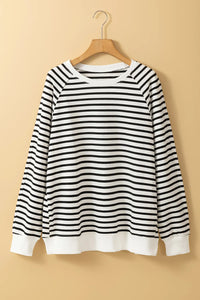 Jordan Slit Striped Round Neck Long Sleeve Sweatshirt