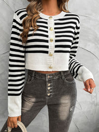 Marilyn Striped Round Neck Button Down Cardigan