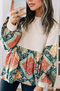 Cecilia Printed Round Neck Long Sleeve Blouse