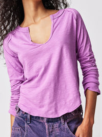 Madilyn Exposed Seam Notched Long Sleeve T-Shirt