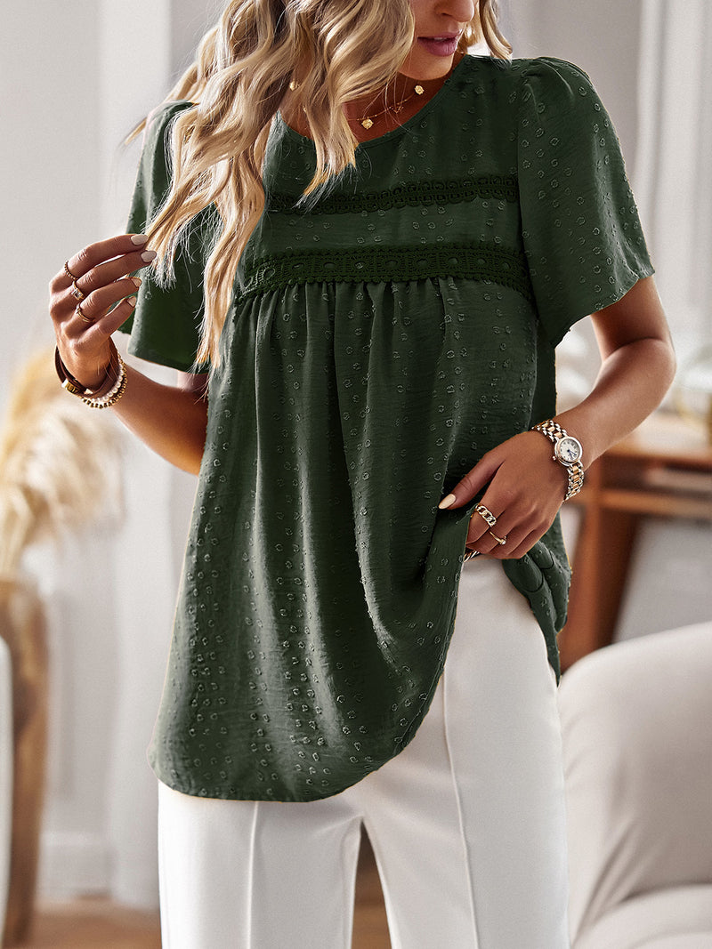 Callie Lace Detail Round Neck Short Sleeve Blouse