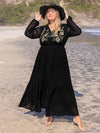 Julissa Plus Size Embroidered Tie Neck Long Sleeve Dress