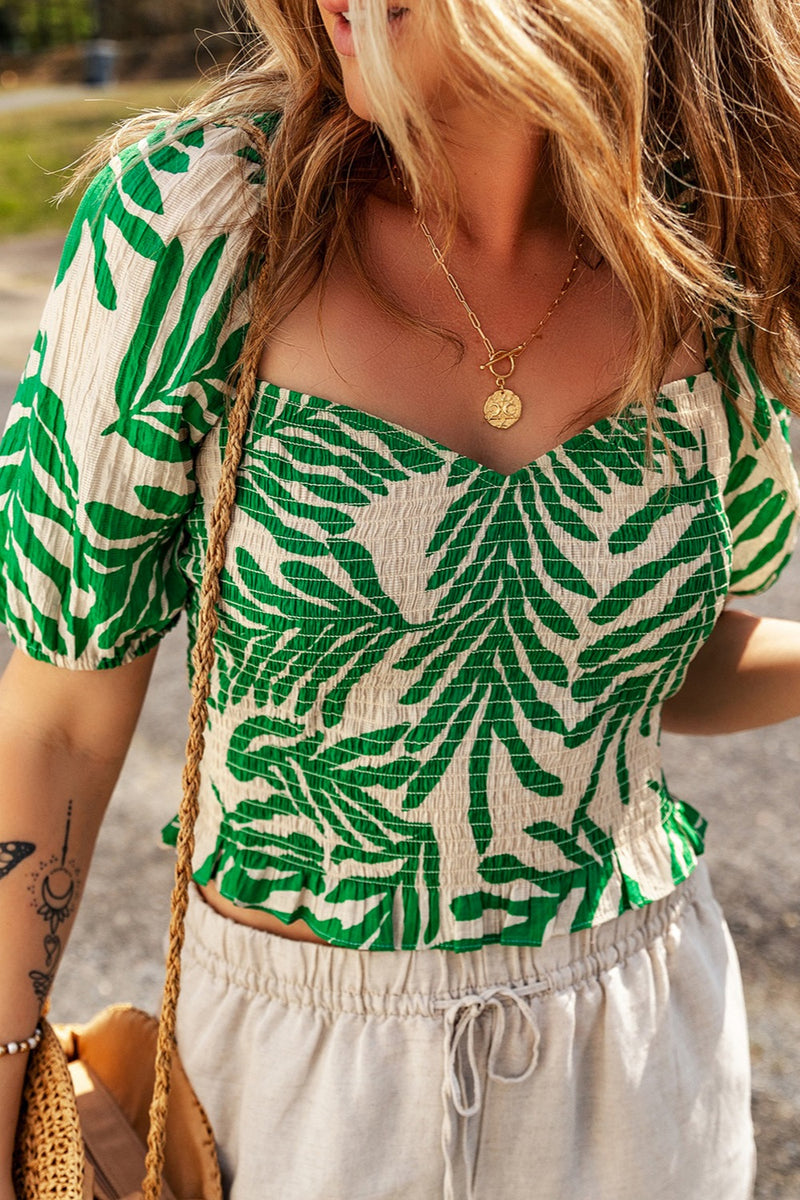 Briana Smocked Printed Short Sleeve Blouse