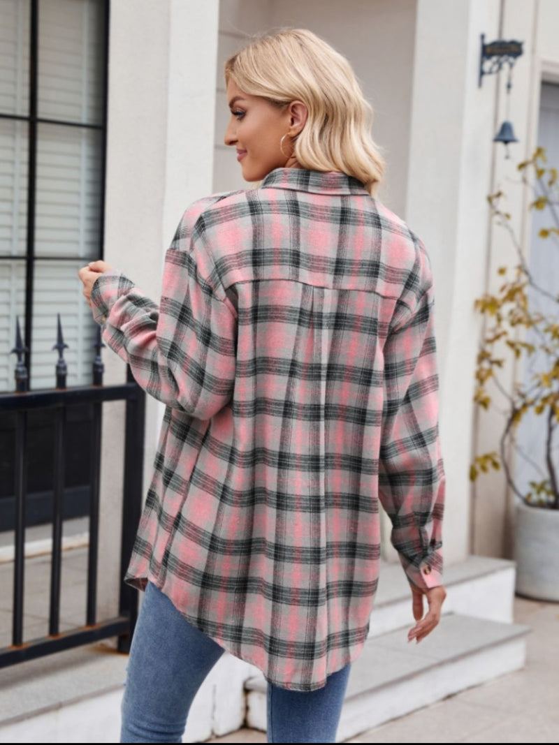 Juniper Pocketed Plaid Collared Neck Long Sleeve Shirt