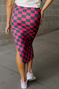 Mina Split Checkered Midi Skirt