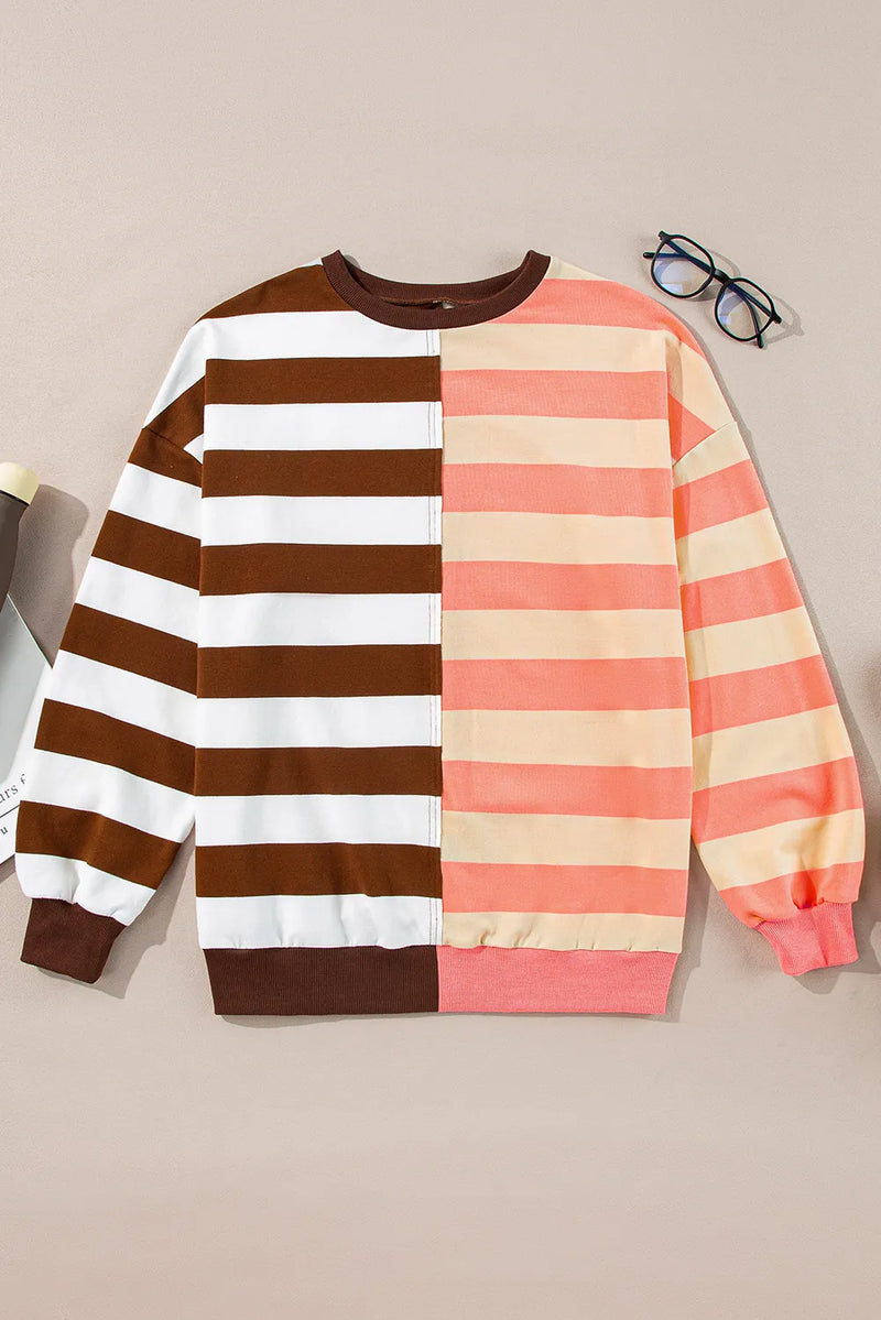 Kaylani Striped Round Neck Long Sleeve Sweatshirt