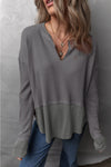 Miriam Waffle-Knit Exposed Seam Notched Long Sleeve Top