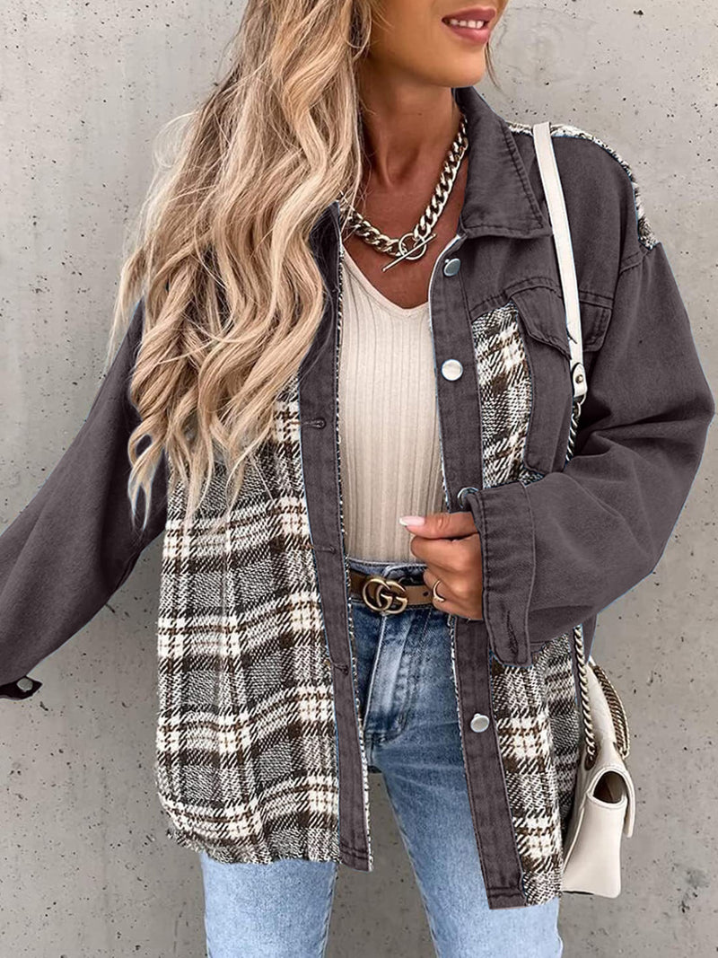 Alaina Plaid Button Up Dropped Shoulder Jacket