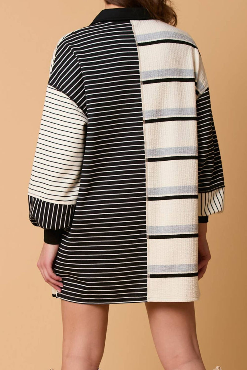 Sara Striped Patchwork Long Sleeve Mini Dress