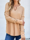 Nola Waffle-Knit Notched Long Sleeve T-Shirt