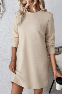 Jazlyn Textured Round Neck Long Sleeve Mini Dress