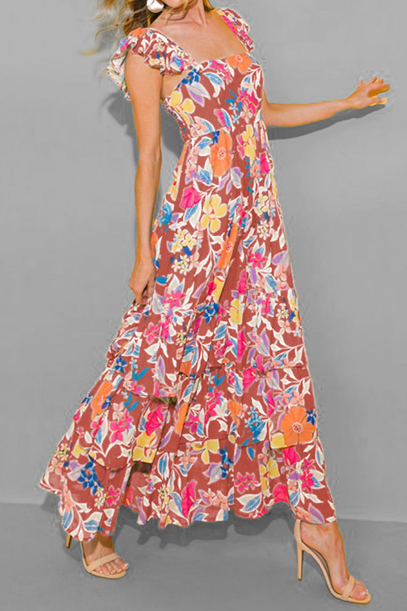 Kimber Tiered Ruffled Printed Sleeveless Dress