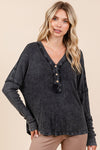 Elina Washed V-Neck Long Sleeve Blouse