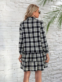 Rhea Ruffle Hem Plaid Button Down Long Sleeve Dress