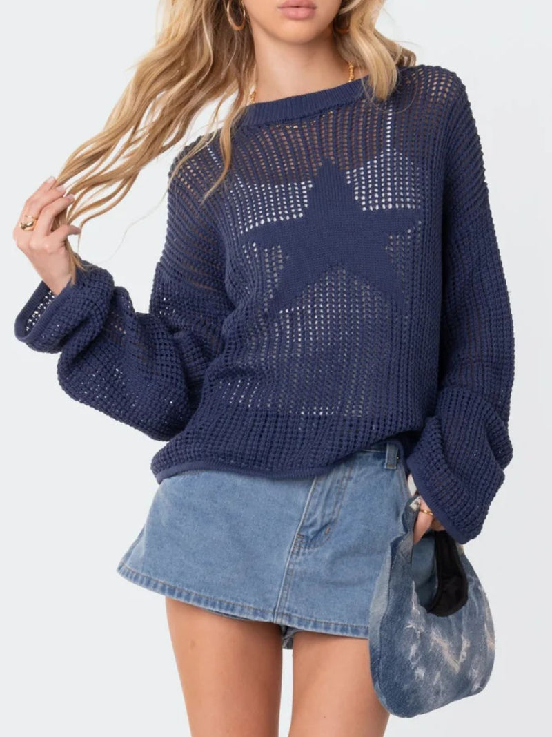 Ainhoa Star Round Neck Long Sleeve Knit Top