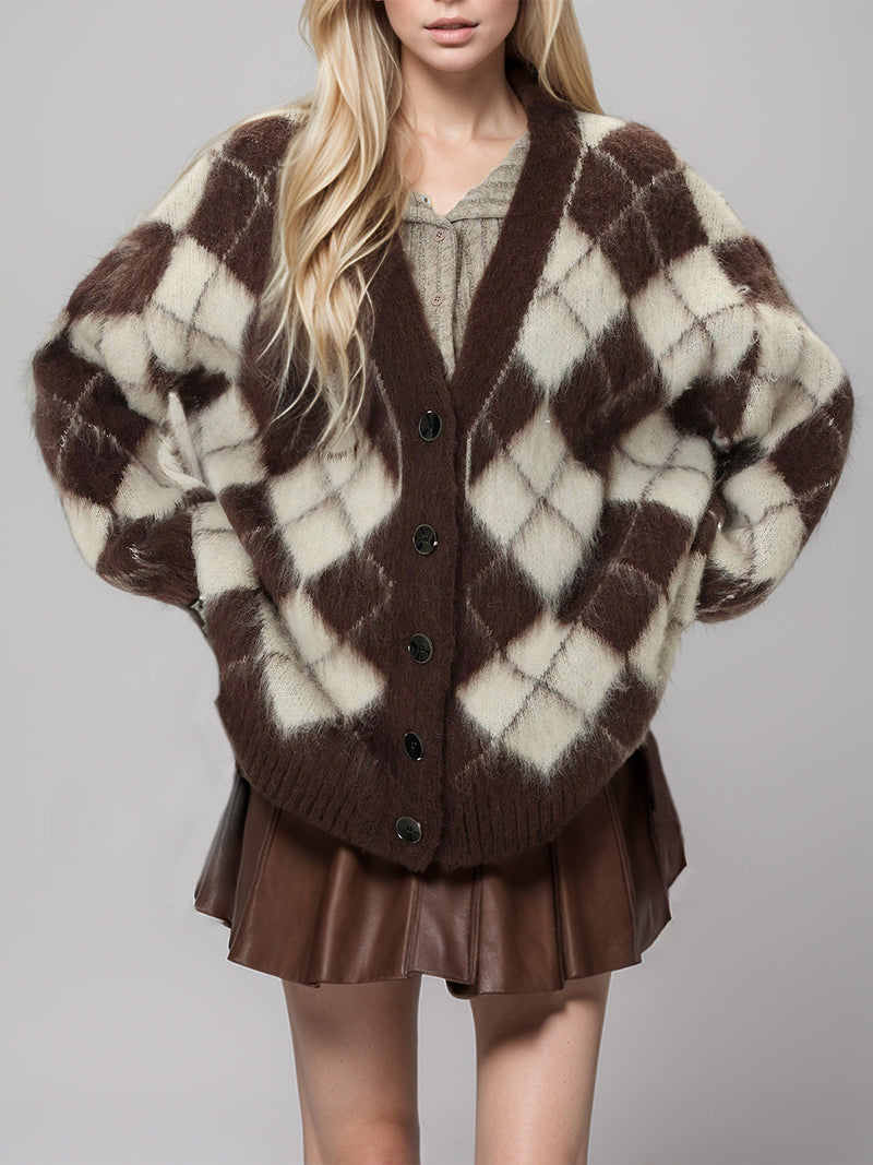 Brielle Plaid V-Neck Button Up Cardigan