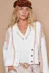 Melanie Cable-Knit Plaid V-Neck Button Up Cardigan