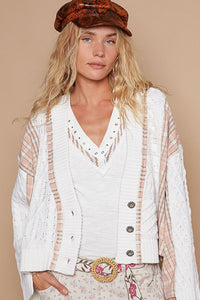 Melanie Cable-Knit Plaid V-Neck Button Up Cardigan