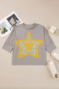 Mae Star Applique Round Neck T-Shirt