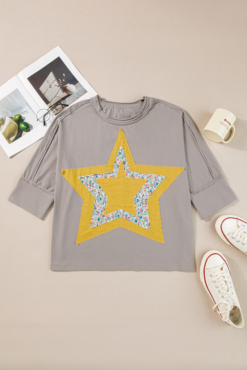 Mae Star Applique Round Neck T-Shirt