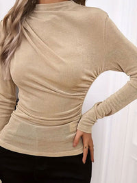 Shelby Ruched Mock Neck Long Sleeve T-Shirt