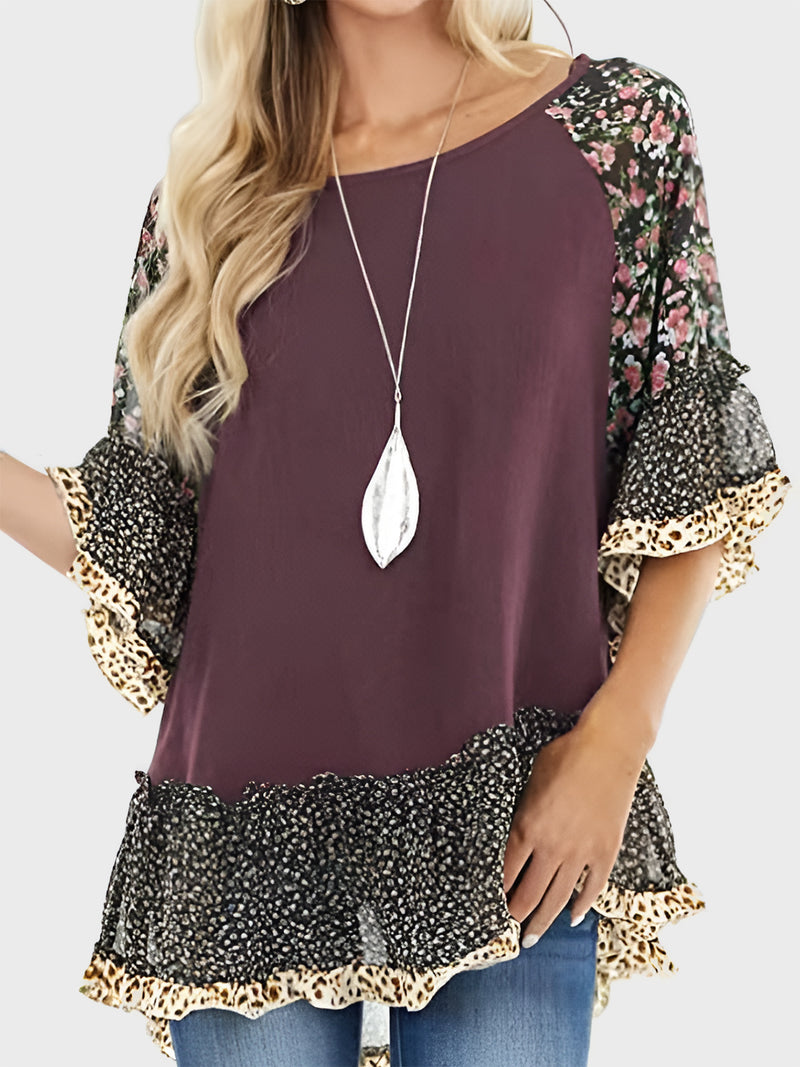 Rosalie Frill Printed Round Neck Half Sleeve Blouse