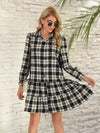 Rhea Ruffle Hem Plaid Button Down Long Sleeve Dress