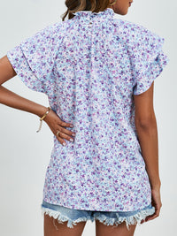 Journey Ditsy Floral Mock Neck Flounce Sleeve Blouse