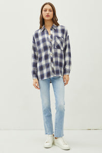 Dalia Plaid Flannel Button Down Shirt with Chest Pocket