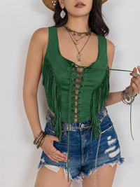 Amaris Fringe Lace-Up Wide Strap Tank