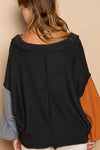 Emersyn Exposed Seam Roll Edge Color Block V Neck Sweater