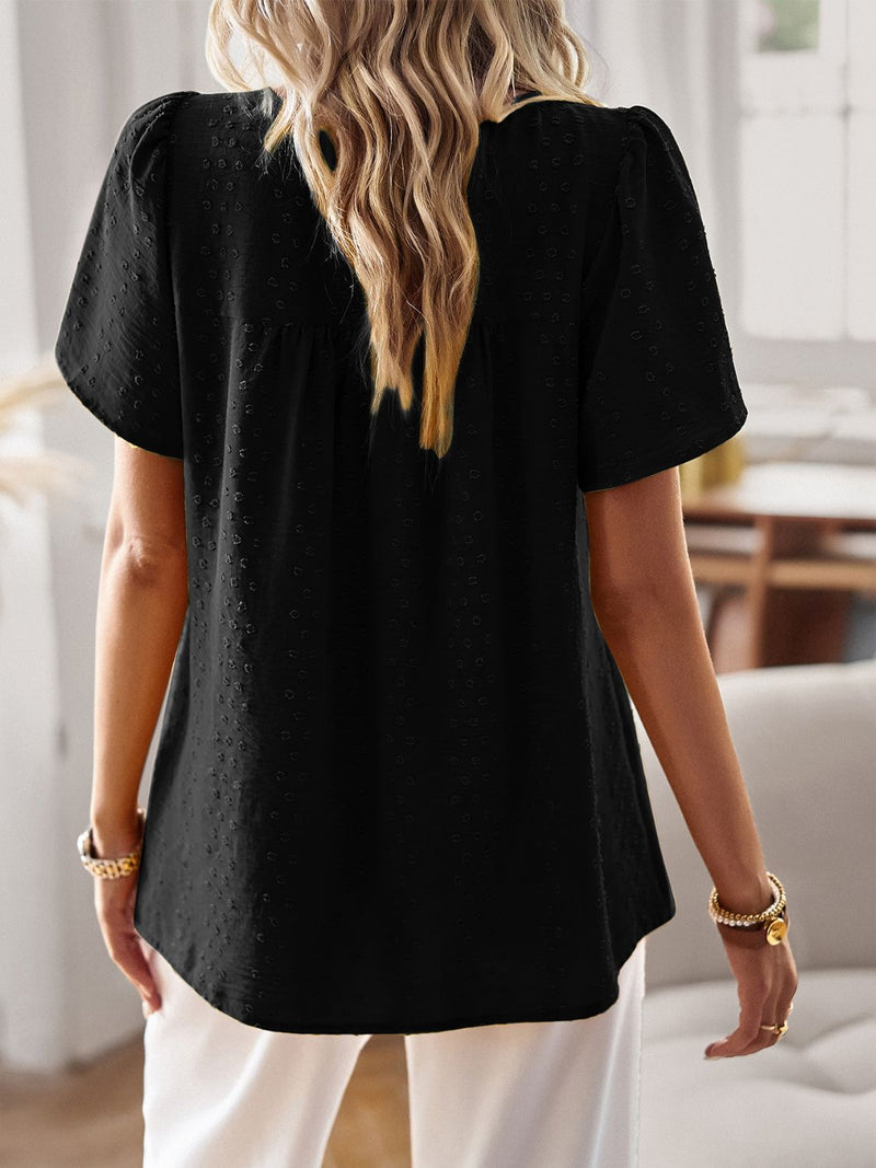 Callie Lace Detail Round Neck Short Sleeve Blouse