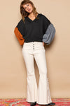 Emersyn Exposed Seam Roll Edge Color Block V Neck Sweater