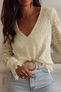 Athena Lace Detail V-Neck Long Sleeve Blouse