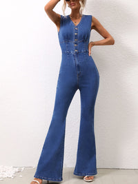 Everly V-Neck Sleeveless Denim Jumpsuit