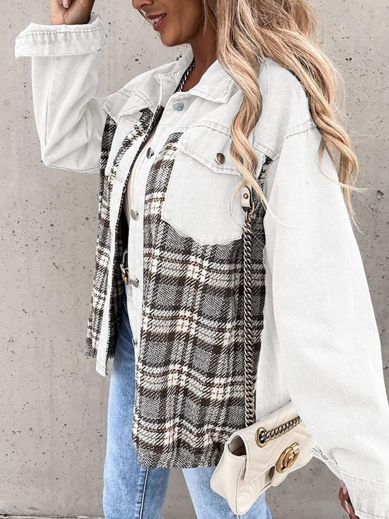 Alaina Plaid Button Up Dropped Shoulder Jacket