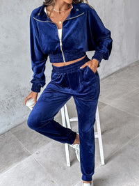 Cecelia Zip Up Long Sleeve Cropped Top and Joggers Set