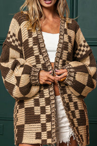 Avery Checkered Open Front Long Sleeve Cardigan