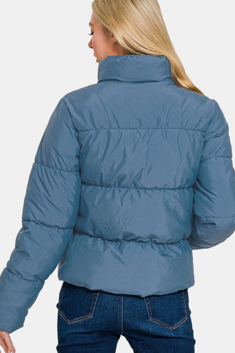 Aubrie Zip Up Turtleneck Puffer Jacket with Pockets